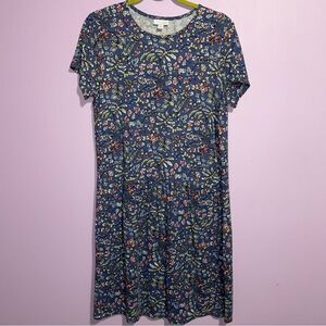 J Jill Short Sleeve Midi Shirt Dress Women Size M Navy Floral Casual Stretch
